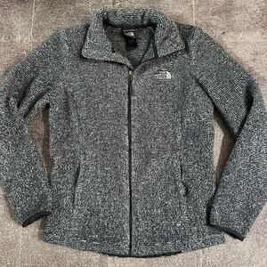 Women's The North Face Powder Navy Blue Striped Fuzzy Fleece Light Jacket Sz S
